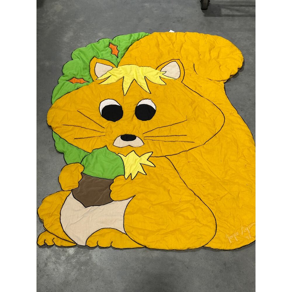 70s 80s Cute Squirrel Baby Blanket 51x37" Handmade Nursery Bedding Decor ~ 2603